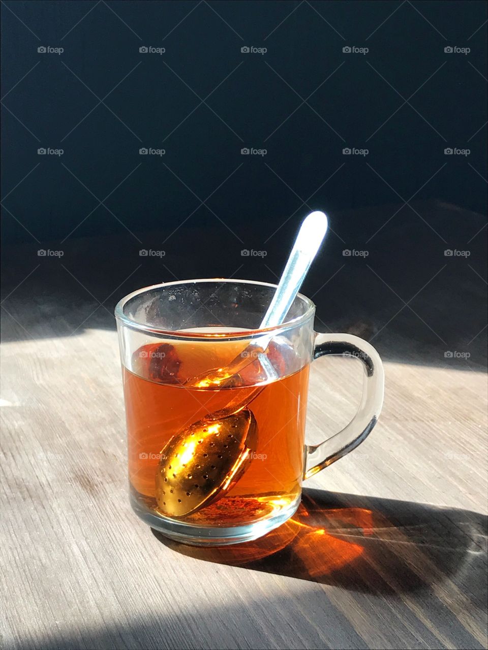 A glass cup on table