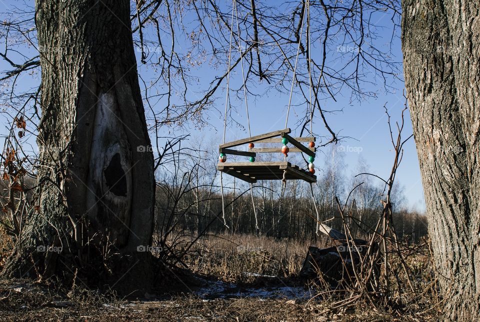 Teeter on a trees and frozen rural landscape with True Detective season 1 esthetic 