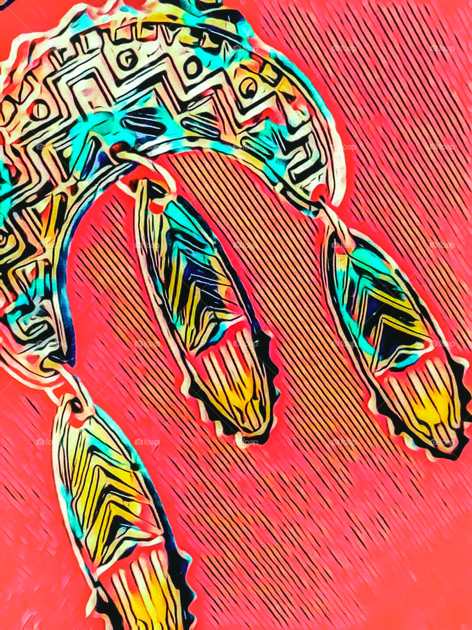 Pop art- amulet on salmon color background