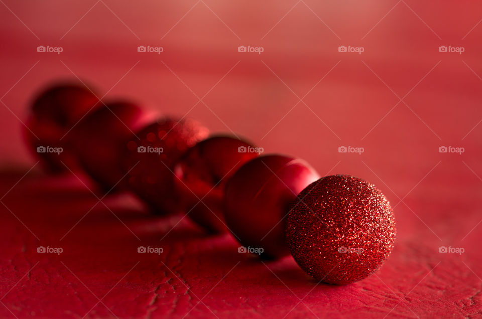 Close-up of red Christmas baubles