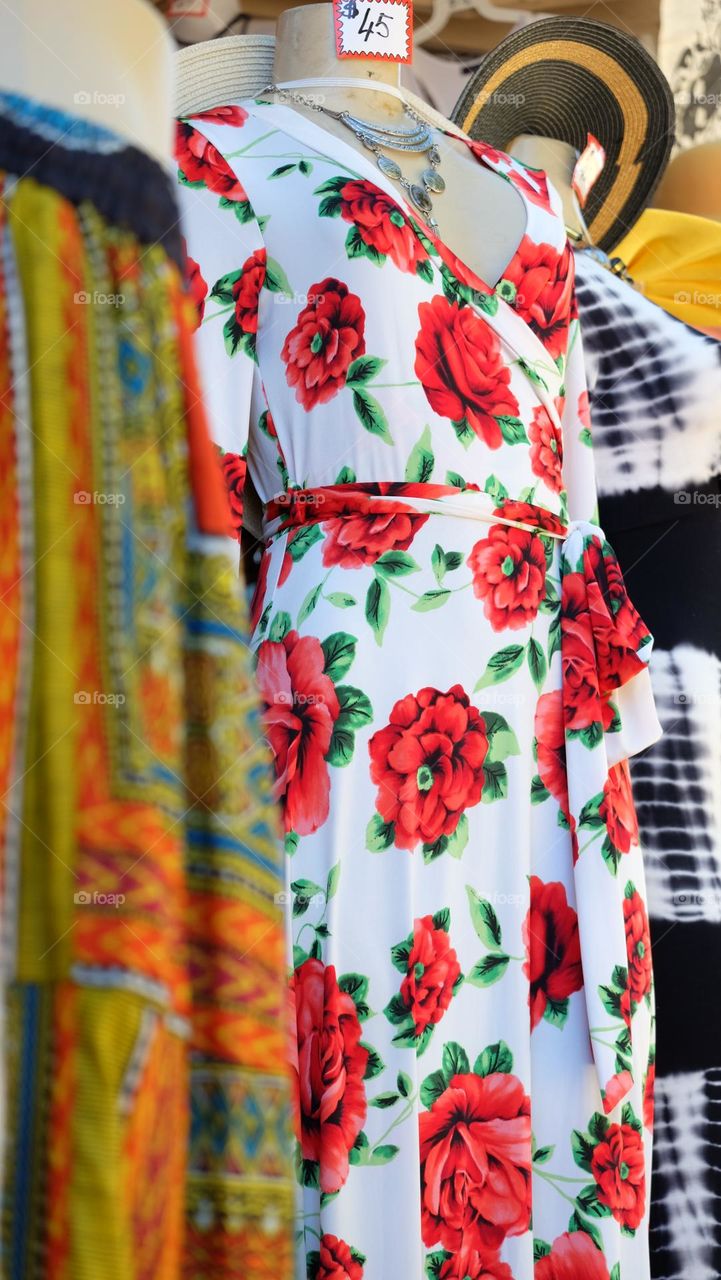 Floral dress on a mannequin.