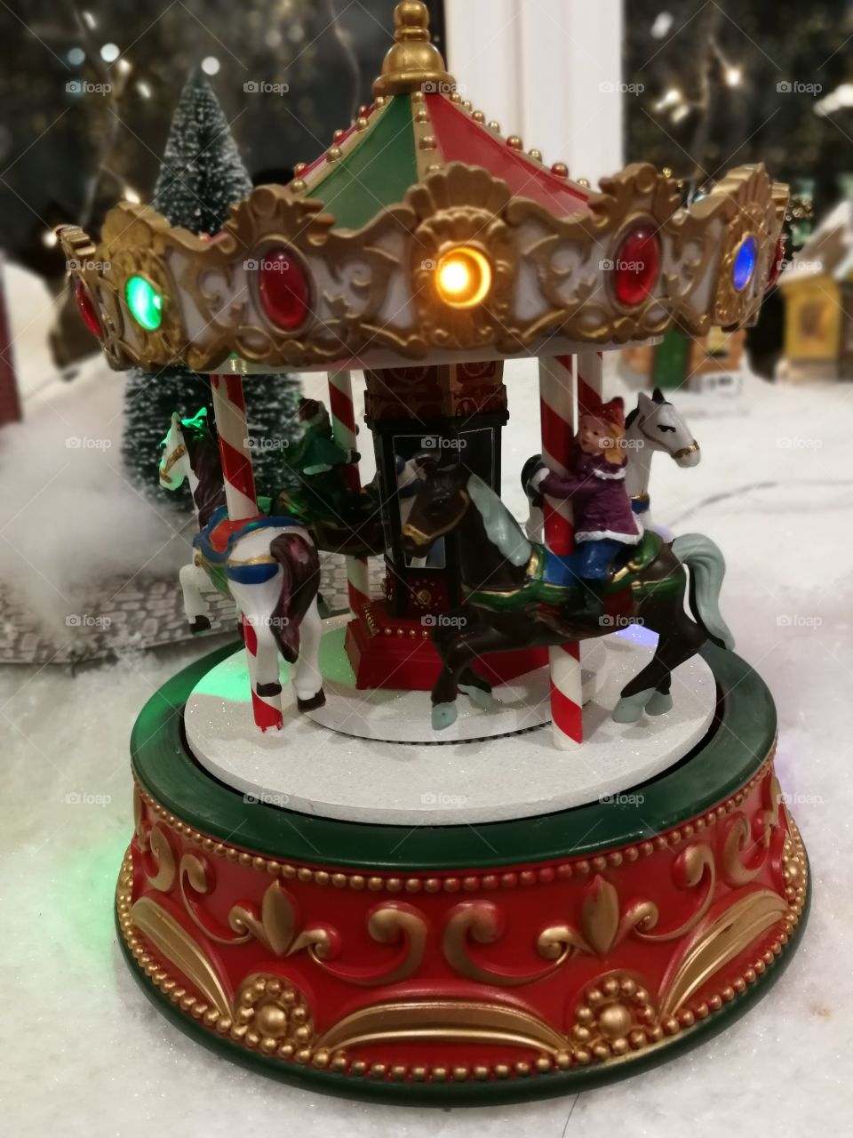 Christmas holiday tree toys snow Magic fairy tale Santa Claus tree carousel