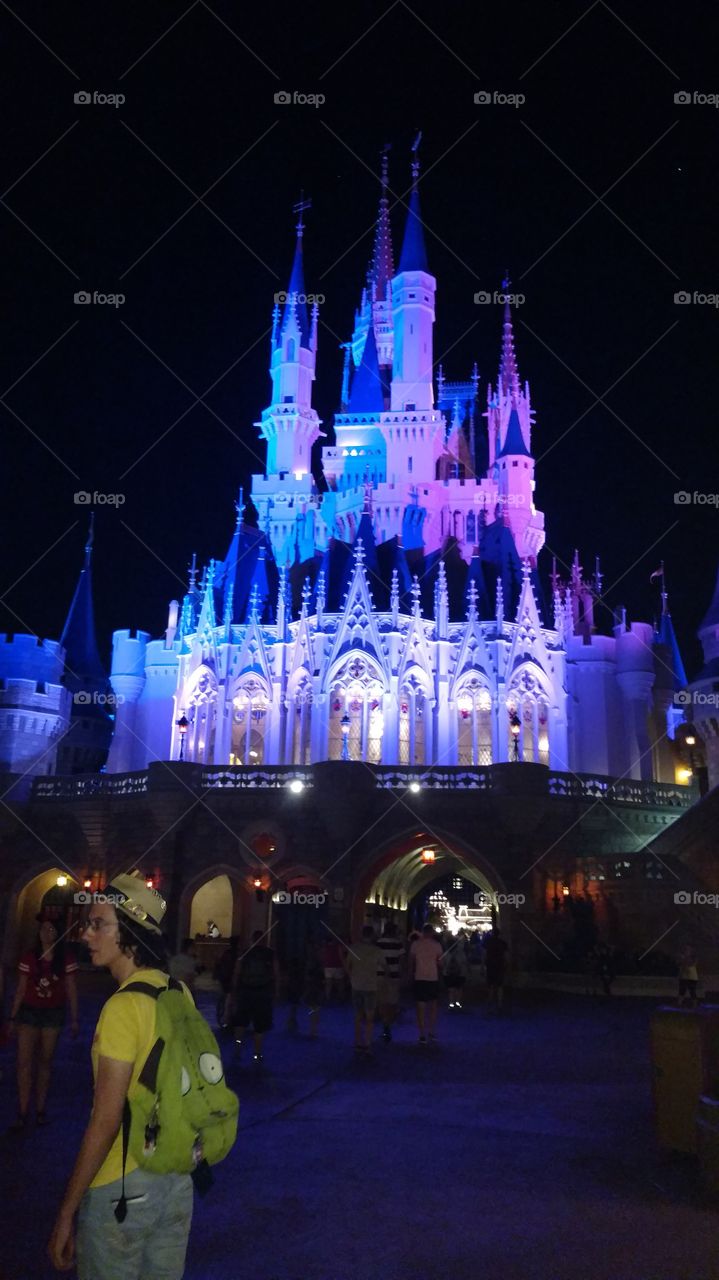 Cinderella’s Castle at night in Disney World Magic Kingdom