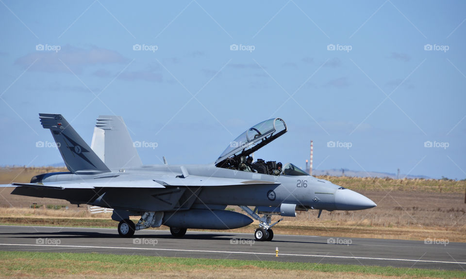 F-18F Super Hornet taxis down the runway after landing at the 2013