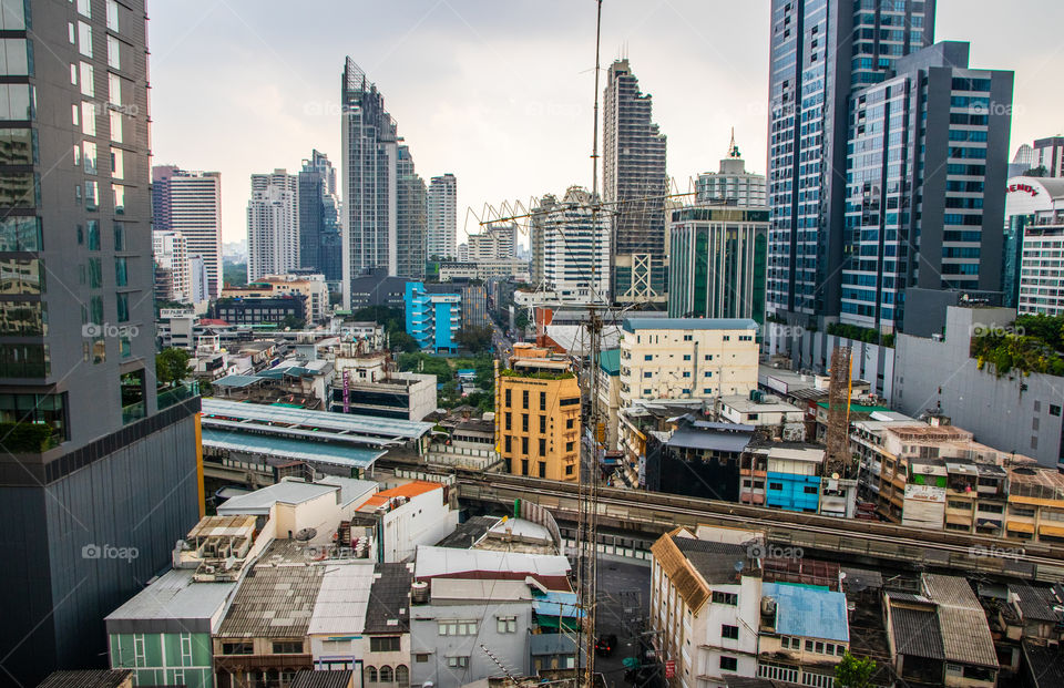 A Skytrain Station and the Cityscape of the Metropolis City Bangkok Thailand Southeast Asia