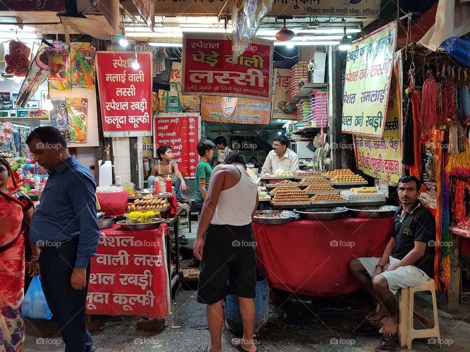 indian sweet stall at moti bazaar