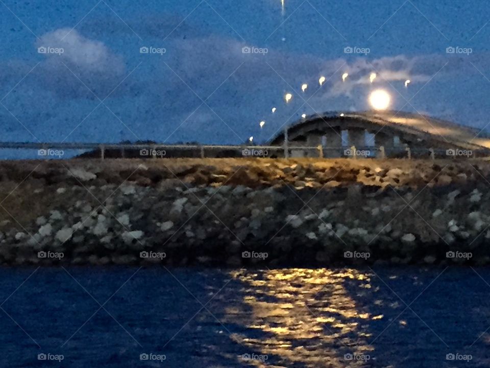 Moon over bridge. 