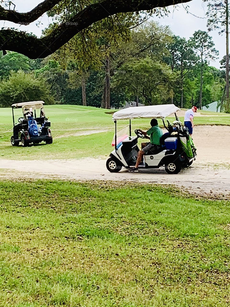 G - Golfers During my four mile walk around the golf course, I spotted golfer throughout enjoying the warm, sunny weather. Are they practicing social distance - NOT