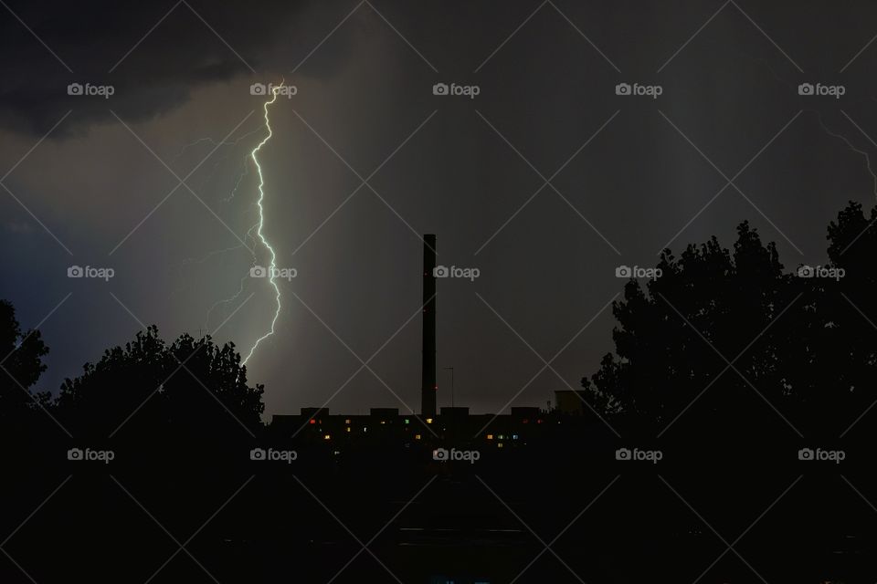 Lightning strike captured during thunderstorm