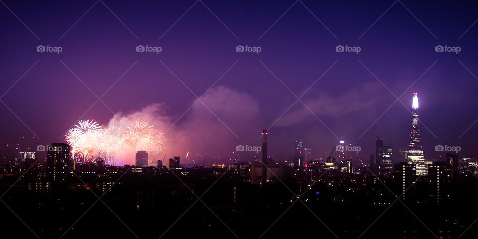 Fireworks above London. New Years Eve.