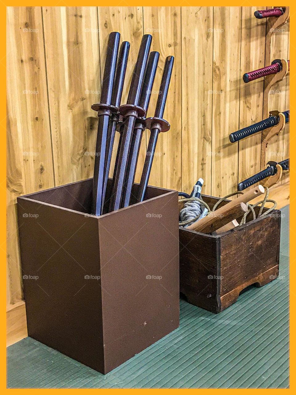Weapons for Bujinkan budo taijutsu training at the dojo.