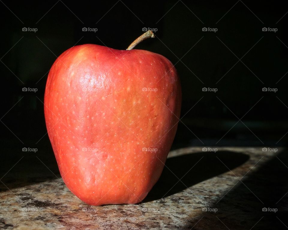 Red apple in warm afternoon sunlight