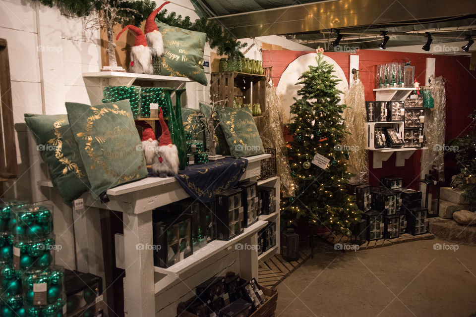 Christmas decorations on sale in a store in Sweden.