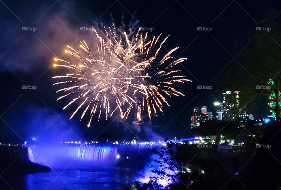Fireworks over Niagara falls Canada
