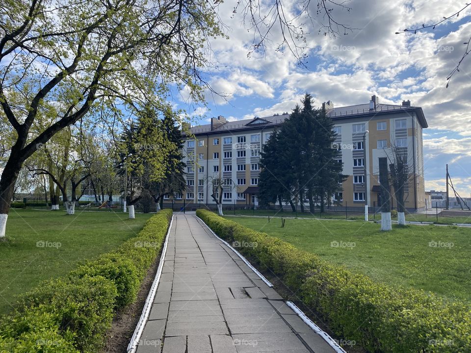 Public place surrounded by green area