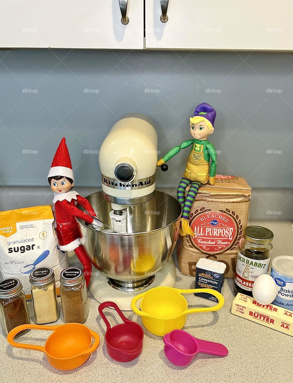 Elf on the shelf making Ginger Snaps, elves make cookies for Christmas, delicious desserts made by elves, eating sweets with Santa’s elves, elf on the shelf antics, scenes from elf on the shelf