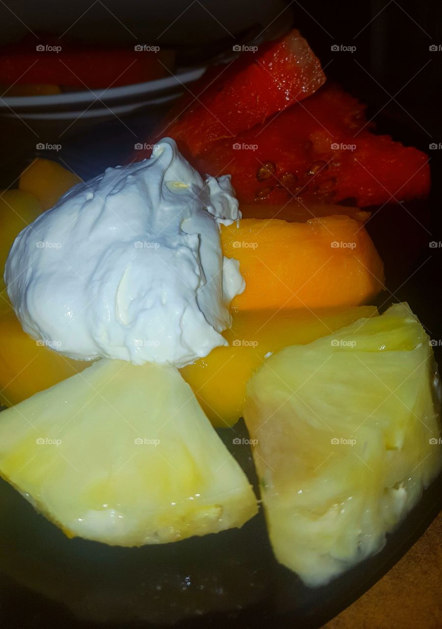 Fruits and cream cheese