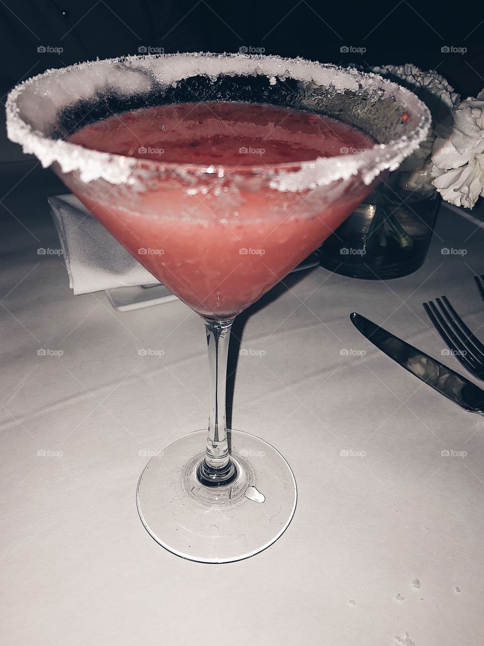 Fancy fruit cocktail at a fine dining restaurant 
