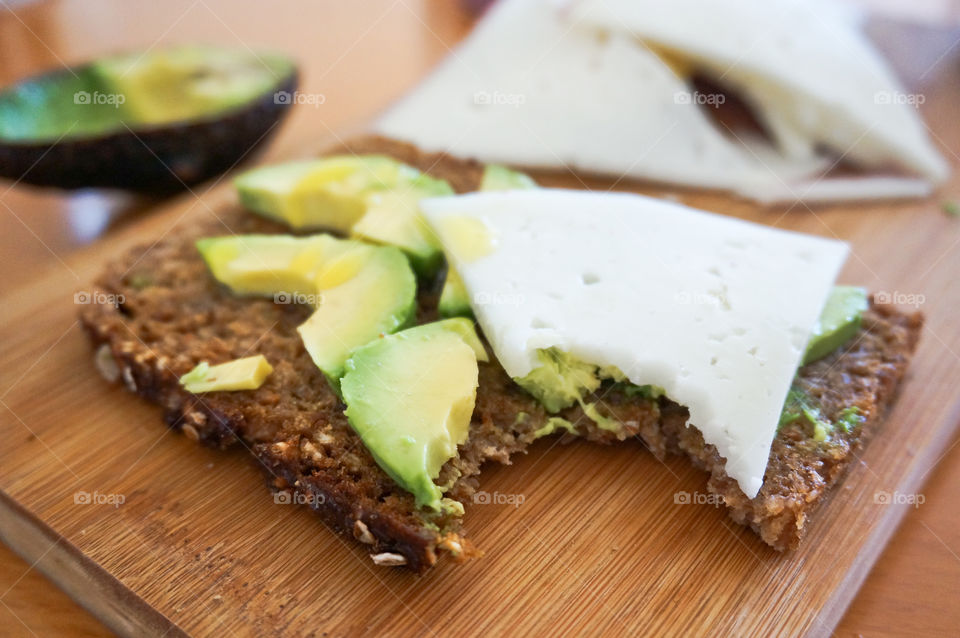 Avocado and goat cheese toast for breakfast