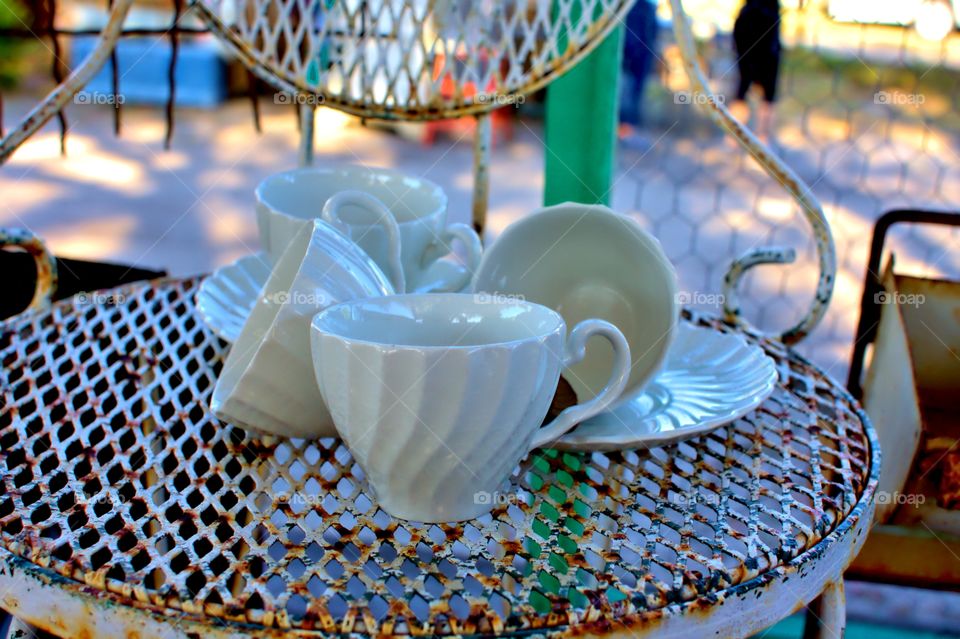 rustic teacups at market