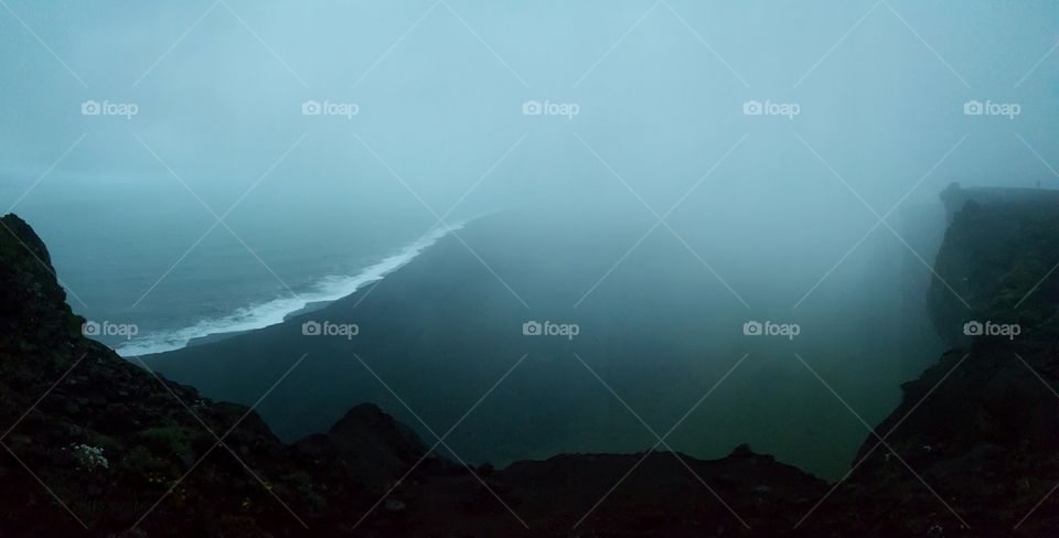 Foggy night view at the sea