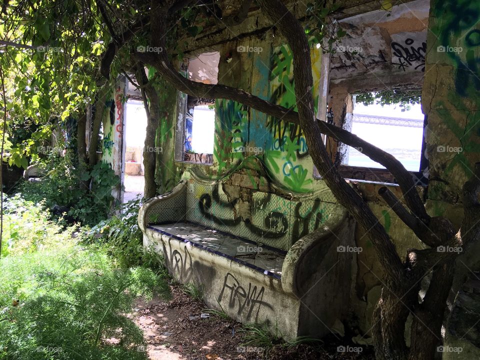 Ruins and old bench 