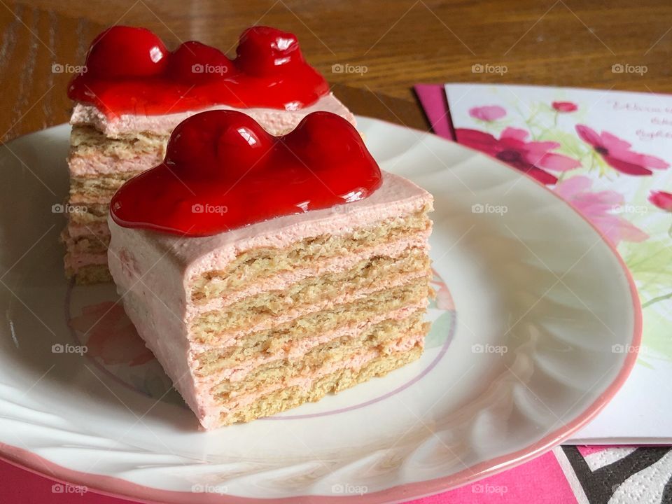 Lovely cherry cake in many layers.