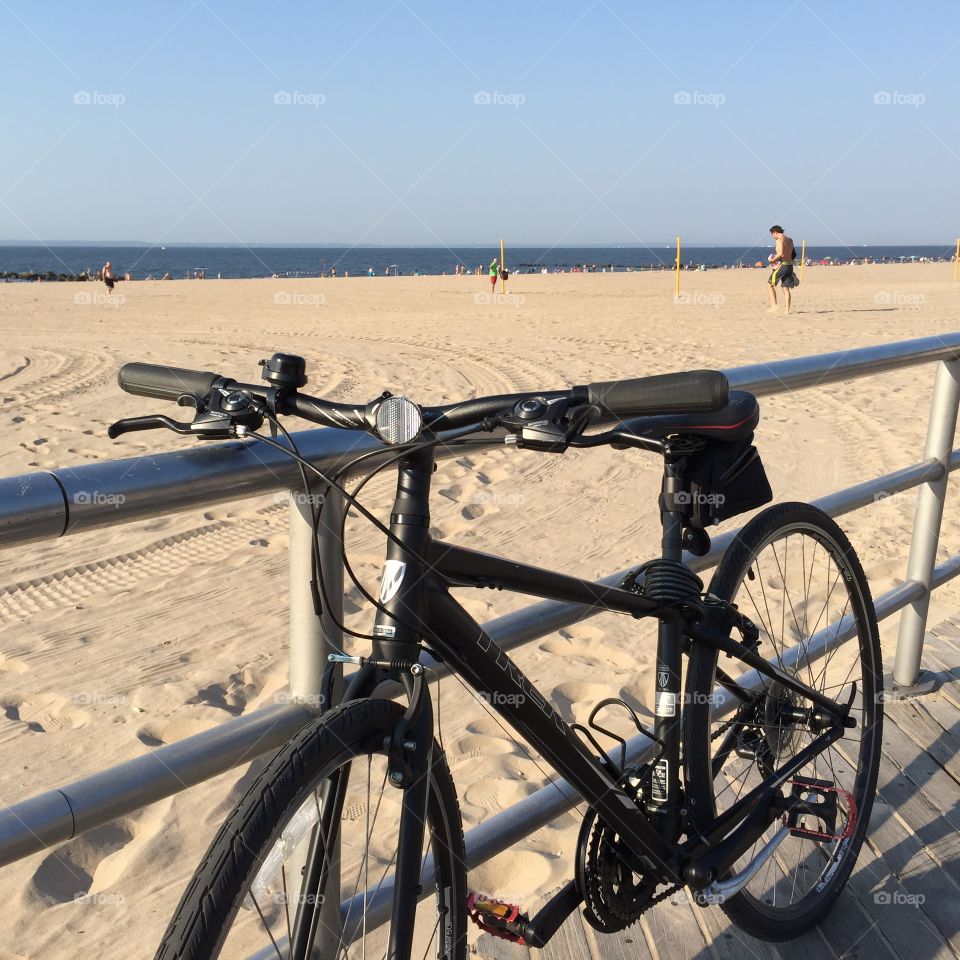 Bike break by the beach. Took a break during my weekend bike ride to enjoy the views of Coney Island from the boardwalk. 