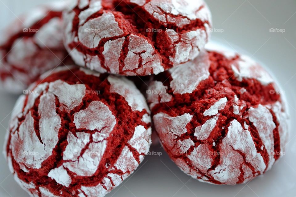 Red velvet cake cookies, pile of cookies on a plate, homemade cookies, waiting for you