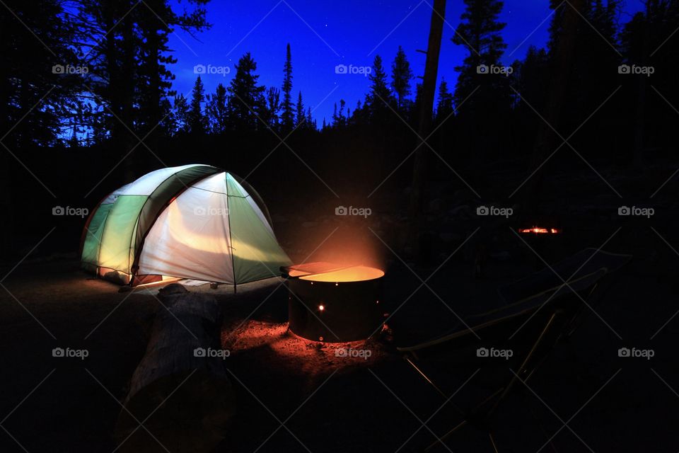 Camping in the deep forest of Colorados Rocky Mountains.