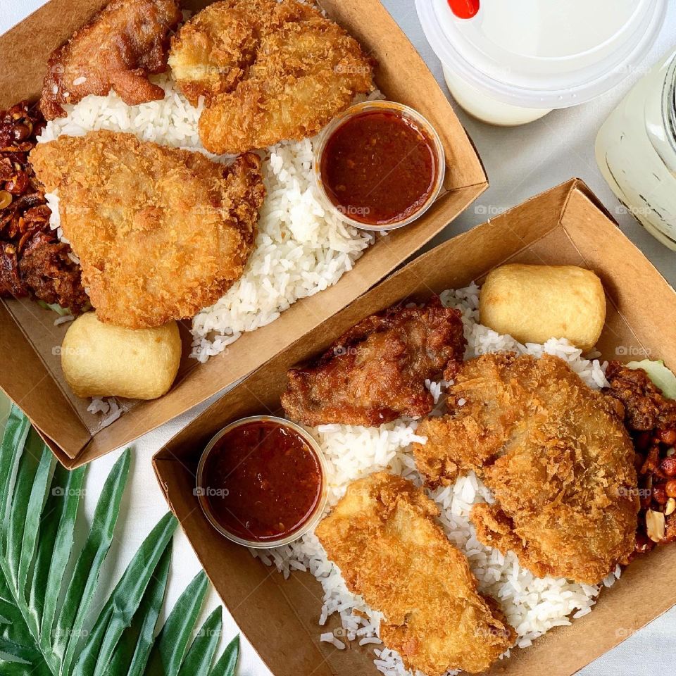 Authentic Nasi lemak asian food with barley drink 