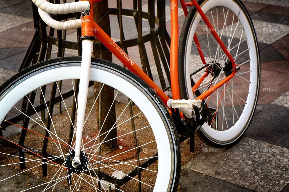 Bicycle on the street. Bicycle is often the easiest way to get around a busy town