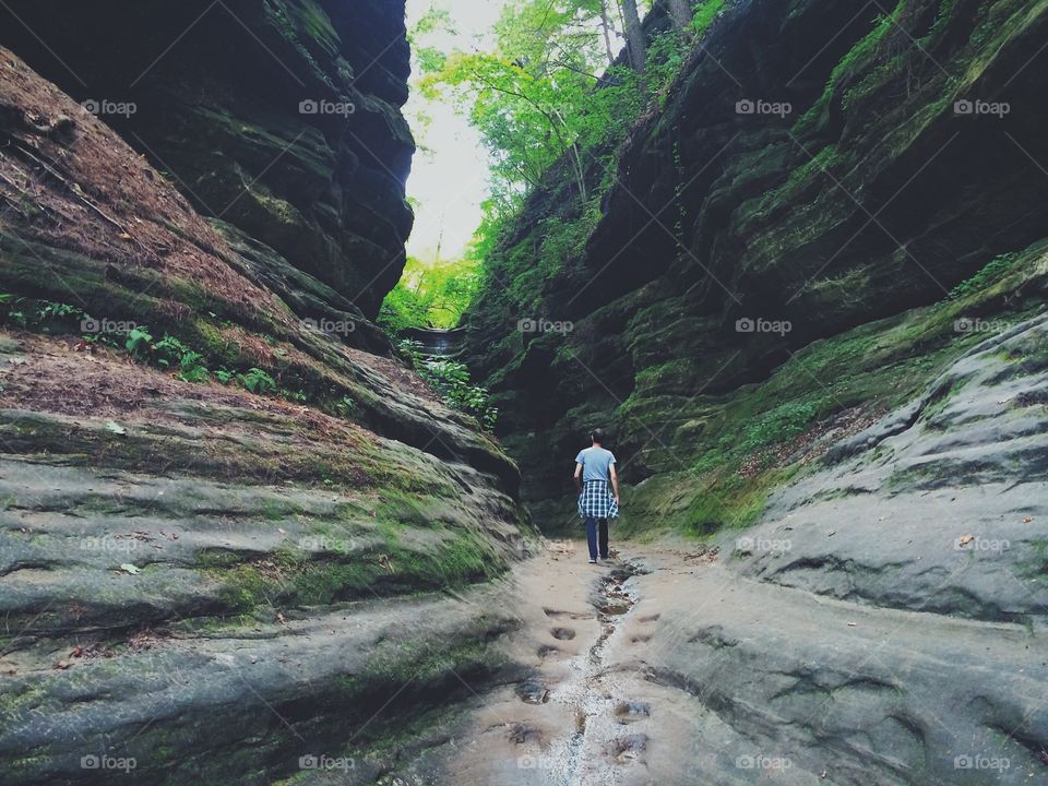 Hiking through canyon 