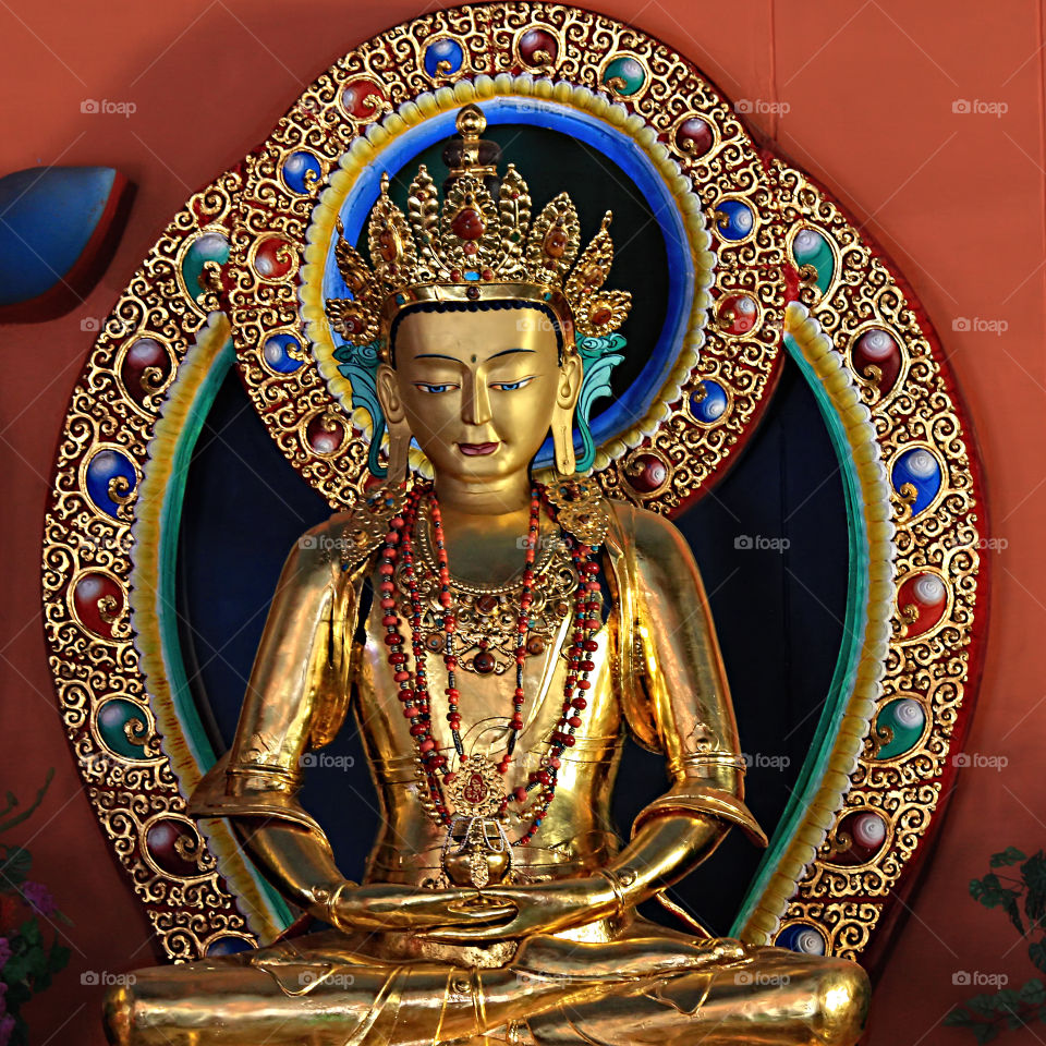 Buddhist statue at Namdroling Monastery, Bylakuppe, India