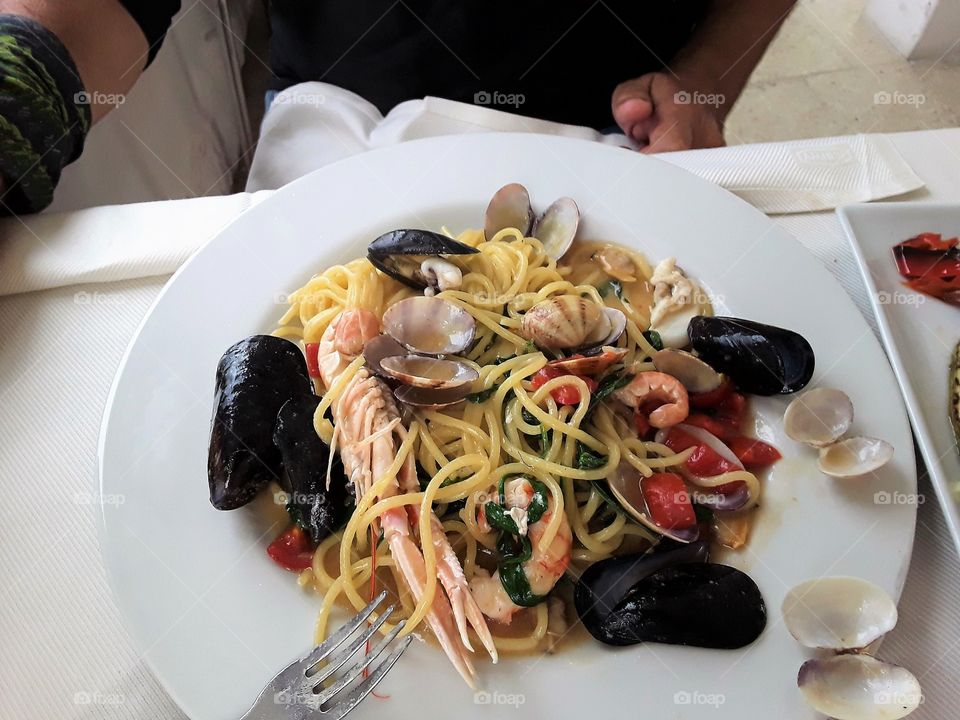 Sea food spaghetti, Italy