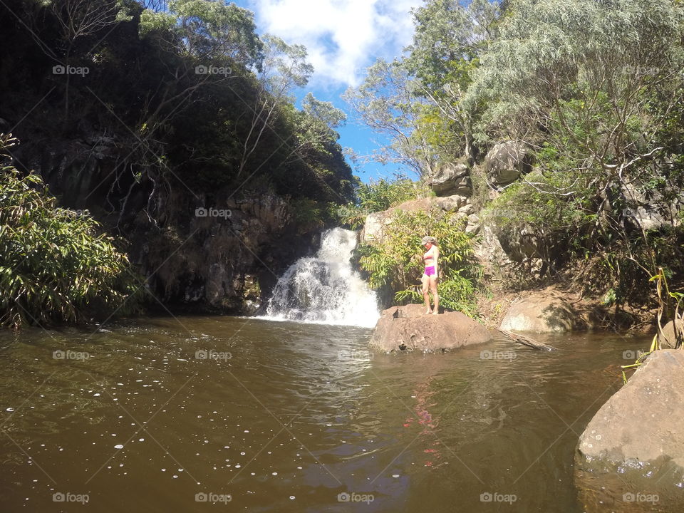 Hiking in Kauai! Right before jumping in!