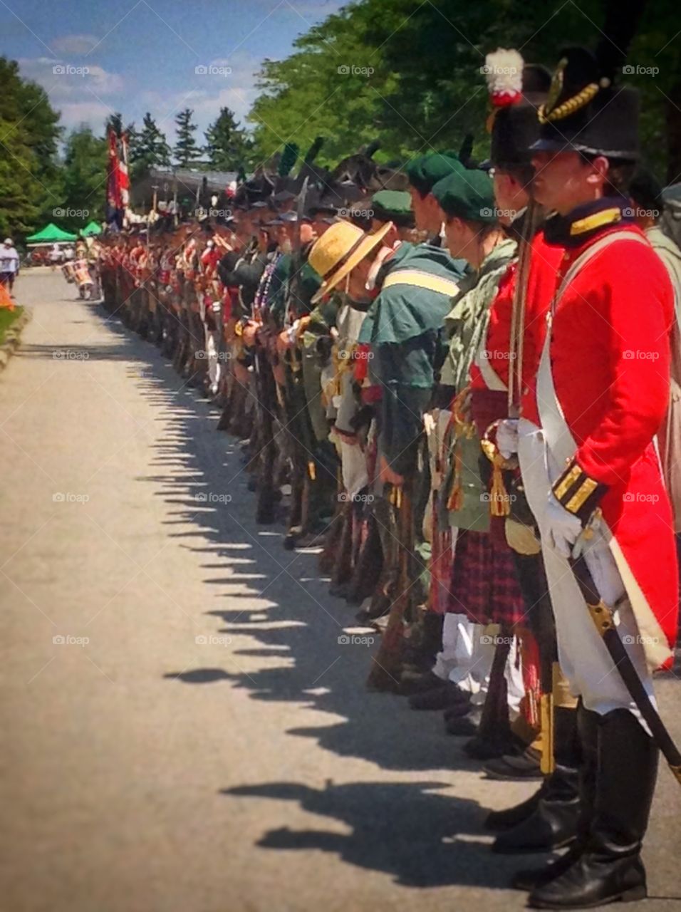 Civil war re-enactment . Participants ready to re-enact the war of 1812.