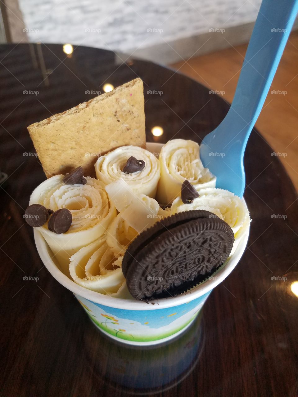 Vanilla Swirls of Ice Cream with Choclate Chips Oreo and Graham Cracker