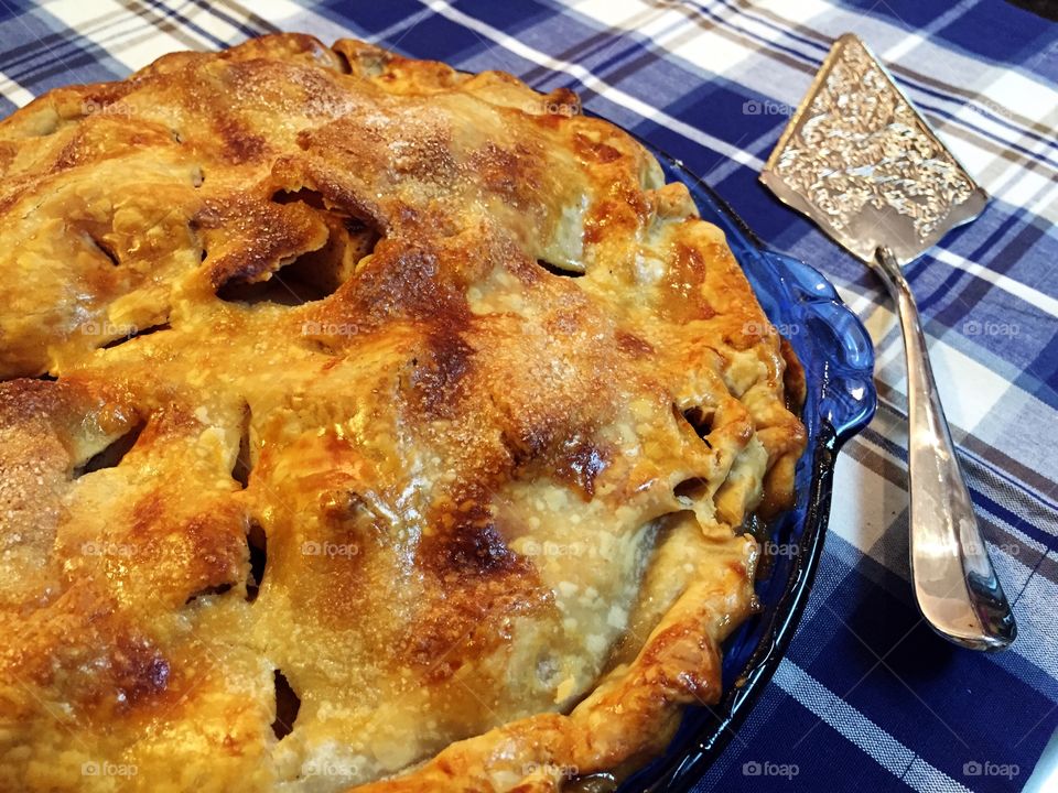 Pie. A delicious homemade apple pie ready for serving.