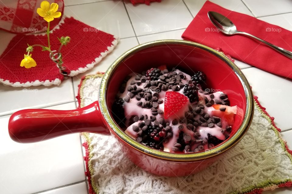 Strawberry Yogurt with Fruit and Chocolate Chips