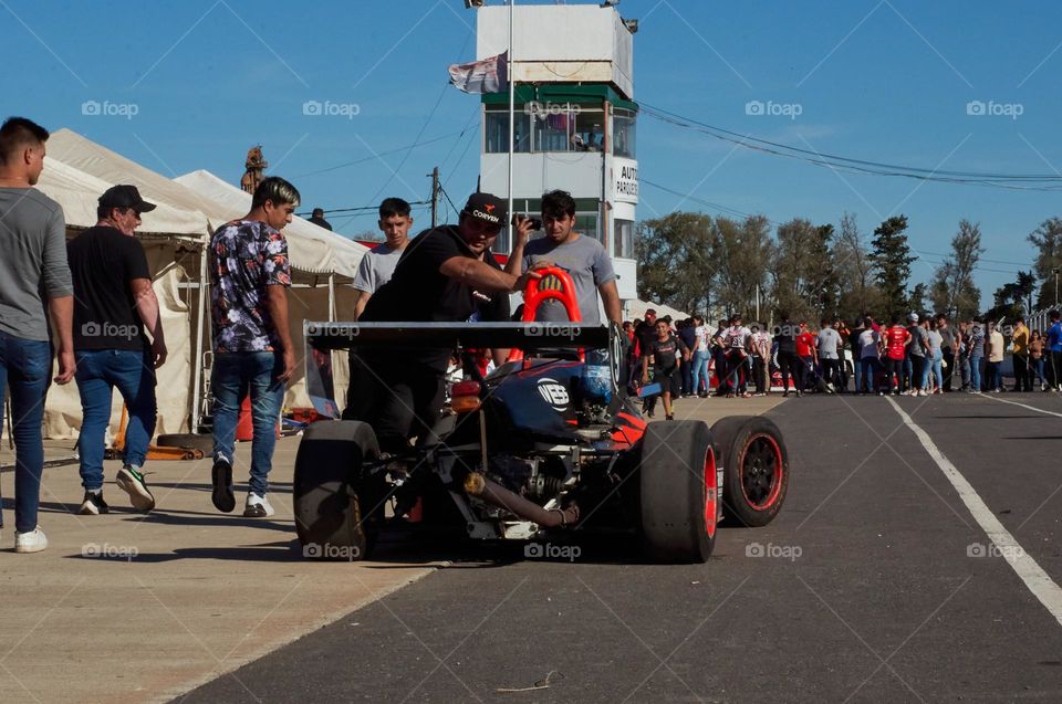 Auto racing, on track.