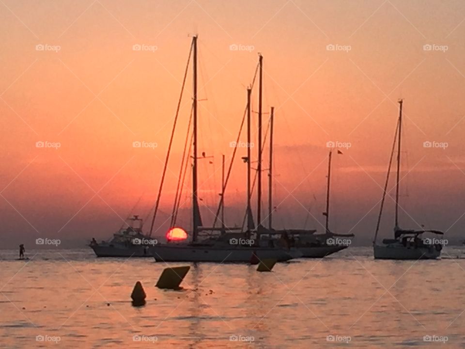 Sunset, Water, Sea, Dawn, Sailboat