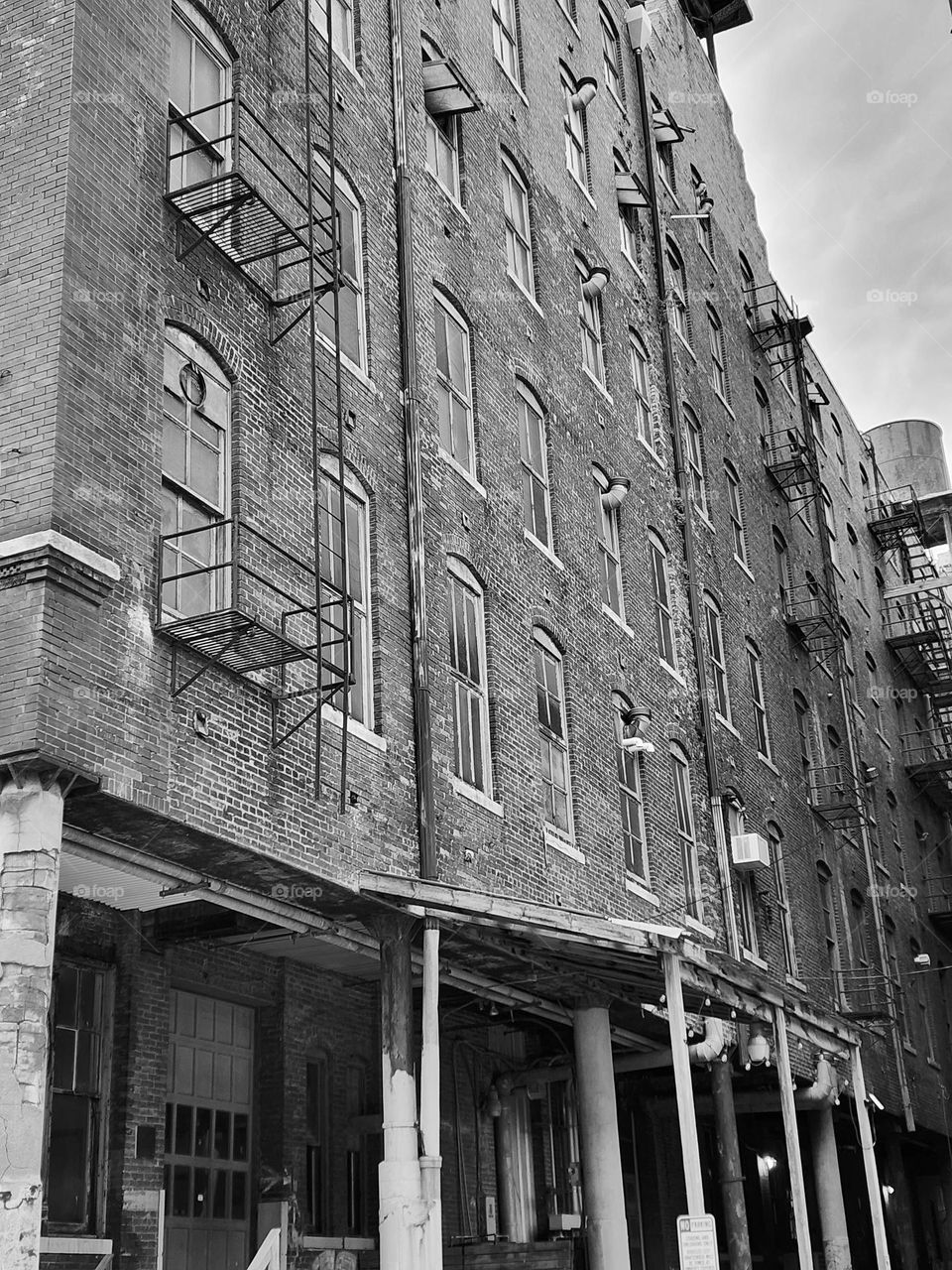 An old building downtown Kansas City shows years of wear and weather