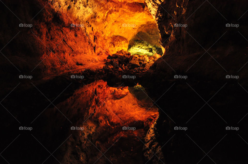 No Person, Flame, Cave, Rock, Light