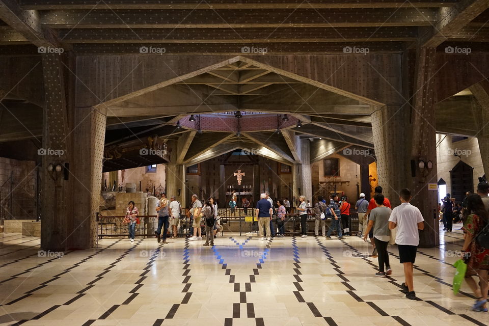 people gathering inside the church of annunciation in Nazareth, Israel