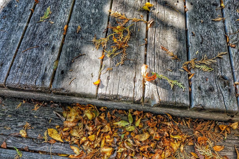 High angle view of wooden steps