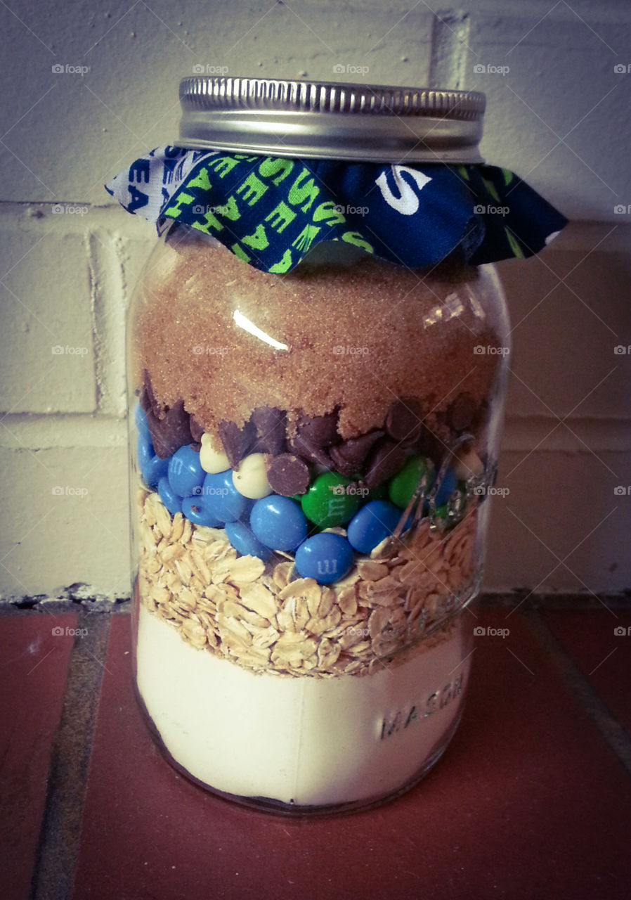 Seahawks Mason jar cookie mix. showing a little edible seahawk pride