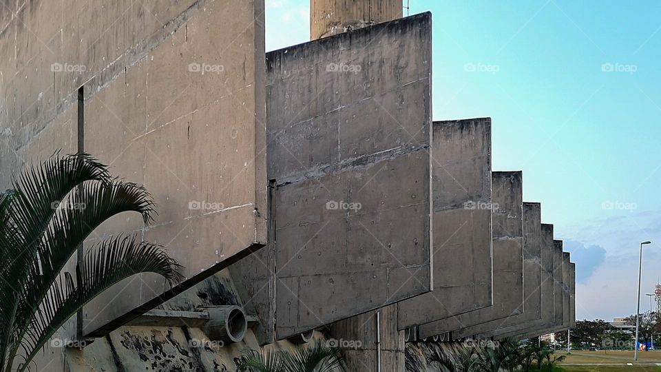 Multiverse: Urban Architecture. Wall with a sequence of Cement Structures.