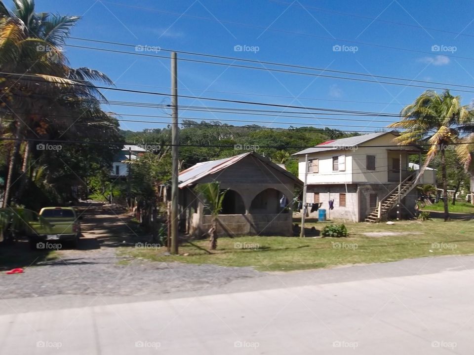 Picture from moving car traveling in Roatan Honduras  