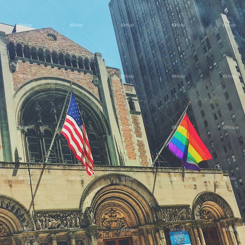 American flags and gay pride flag 